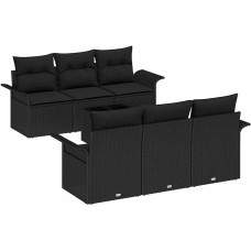 Rantry 7-teilige Garten Sofa Set mit Kissen Schwarz Poly Rattan Gartenlounge Model3345253
