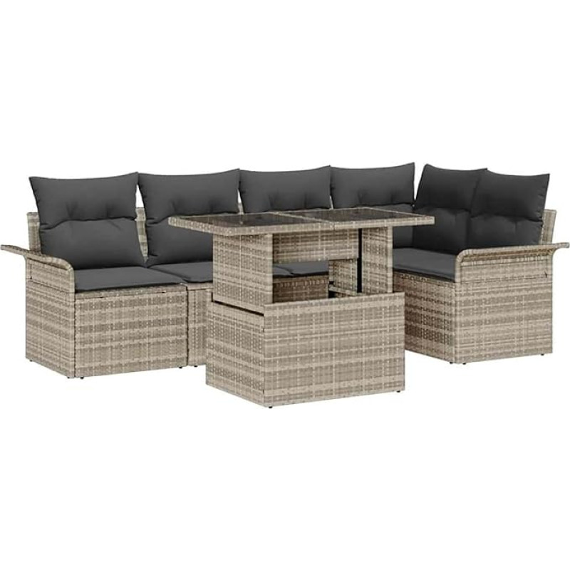 Rantry 6-teiliges Garten-Sofa-Set mit Kissen Hellgraues Poly-Rattan Gartenlounge Model3348288