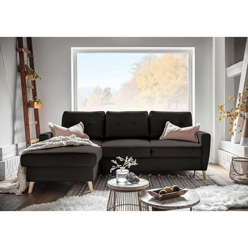 MIUFORM nurgadiivan magamisfunktsiooniga, sõbralik Lars, elamiskoormuse diivan, diivanvoodi, elutuba, külalistetuba, puust jalad (antratsiit, vasakpoolne)