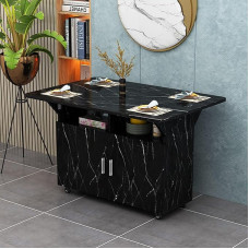 Pikendatav must söögilaud rataste ja hoiuga, kokkupandav käsitöölaud väikestesse köökidesse (W100x70cm), ruumi säästev ja mitmekülgne disain.