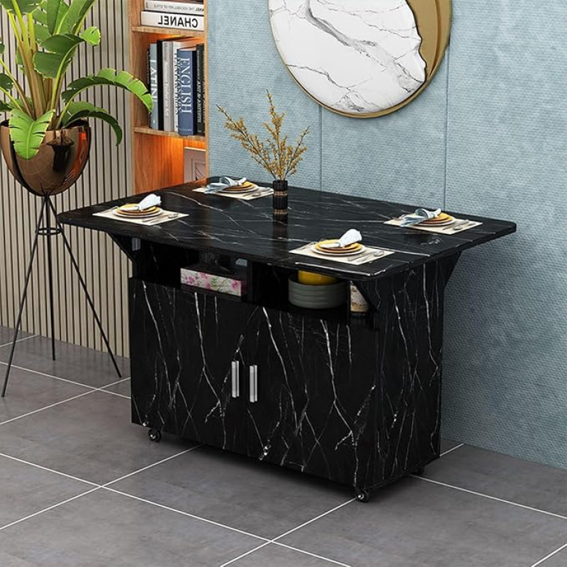 Pikendatav must söögilaud rataste ja hoiuga, kokkupandav käsitöölaud väikestesse köökidesse (W100x70cm), ruumi säästev ja mitmekülgne disain.