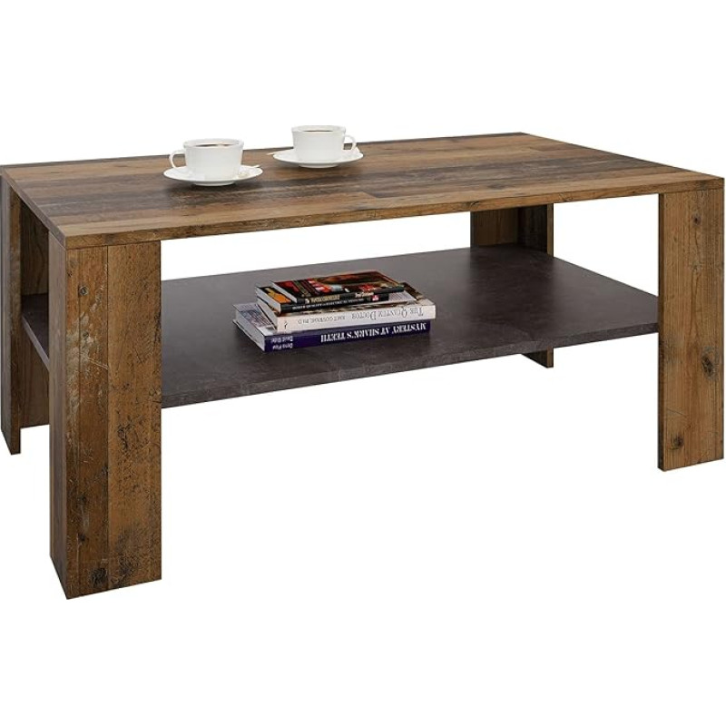 CARO-Möbel Animo kohvilaud riiuliga 100 x 60 cm vana stiil / tume betoon