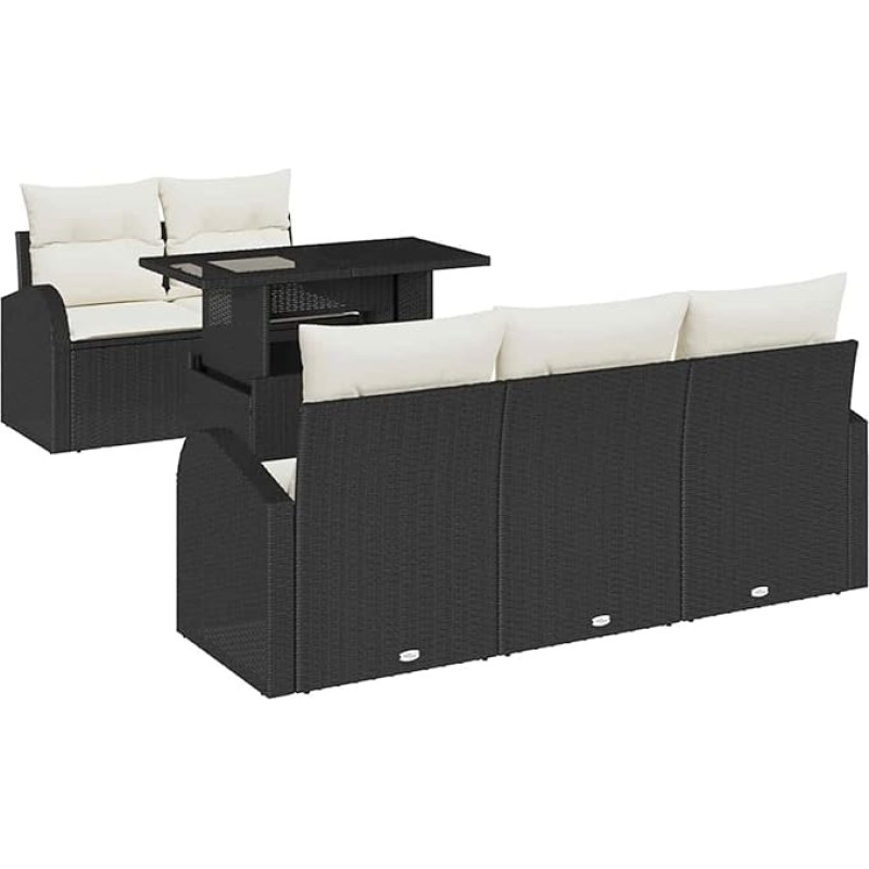 Rantry 6-teiliges Garten Sofa Set mit Kissen Schwarz Poly Rattan, 2-Sitzer Garten Sofa mit Stauraum & Kissen Schwarz Poly Rattan Gartenlounge Model3357290