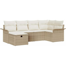 Rantry 6-teiliges Garten Sofa Set mit Kissen Beige Poly Rattan, 2-Sitzer Garten Sofa mit Stauraum & Kissen Beige Poly Rattan Gartenlounge Model3360212
