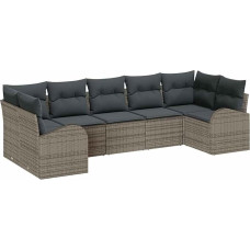 Rantry 7-teiliges Garten Sofa Set mit Kissen Grau Poly-Rattan, 2-Sitzer Garten Sofa mit Stauraum & Kissen Grau Poly-Rattan Gartenlounge Model3354858