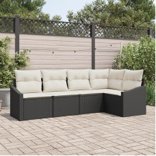 5-teiliges Garten Sofa Set mit Kissen Schwarz Poly Rattan Gartenlounge Model3346717