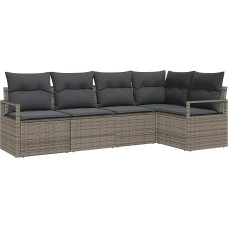 Rantry 5-teilige Garten Sofa Set mit Kissen Grau Poly Rattan, 2-Sitzer Garten Sofa mit Kissen Grau Poly Rattan Gartenlounge Model3346379