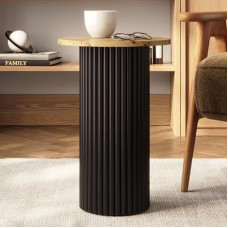 Ümmargune soonikuga küljelaud - 2023 Collection - Elutoa mööbel - Modernne elutoa ja magamistoa sisustus - Väike öökapp massiivse tammepuust alusega (kahetooniline Burl puitvineer musta alusega)