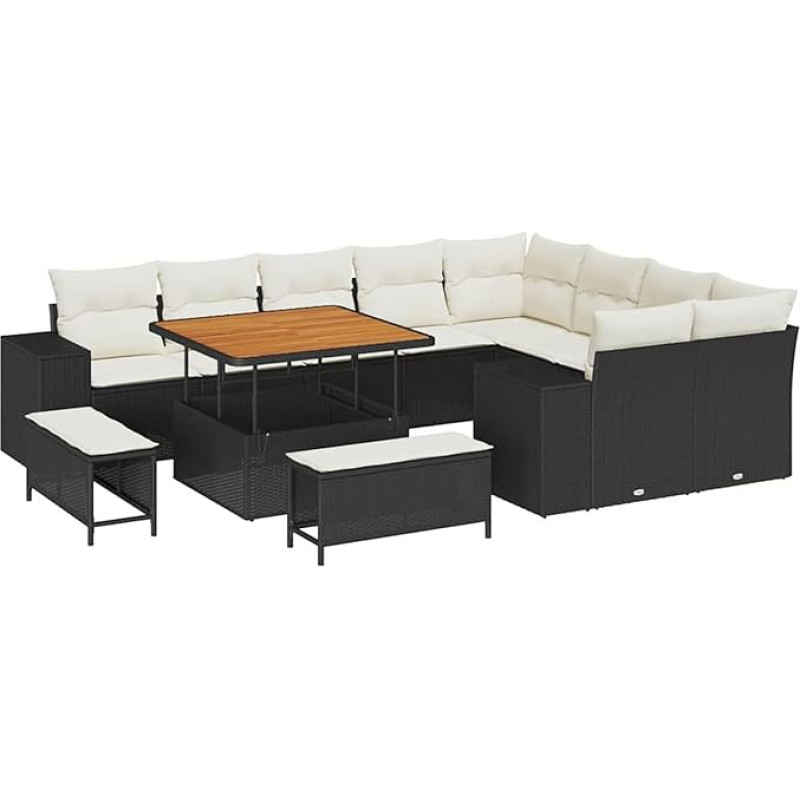 Rantry Garten Diivan Set Set aus 5 Schwarz Rattan Groß Verstellbare Füße Gartenlounge Model3362035