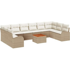 Rantry 11-teiliges Garten Sofa Set mit Kissen Beige Poly Rattan Akazie Gartenlounge Model3347631