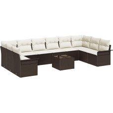 10-teiliges Garten Sofa Set mit Kissen Grau Poly Rattan, 2-Sitzer Garten Sofa mit Stauraum & Kissen Braun Poly Rattan Gartenlounge Model3354217