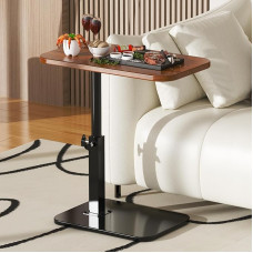 Reguleeritava kõrgusega C-kujuline laud, 360° pöörlev TV-taldrik, väike TV-taldrik diivanile, voodi kõrvale ja elutuppa, metallsambaga kohvilaud (pruun)