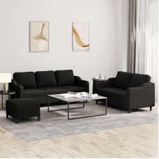 Schwarz 2/3-Sitzer-Sofa Set mit Fußhocker, Stoff & Metall, 110kg pro Sitz Model3201846
