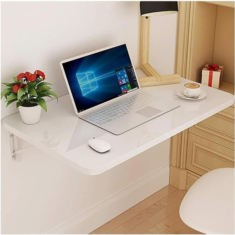 Schwebender Wandschreibtisch für kleine Räume, weißer Klapptisch (30 x 120 cm)