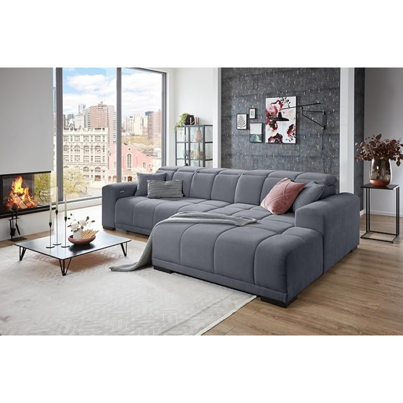 möbelando Puppet elutoa maastik halli värvi, Osman paremal, elektriline istme sügavuse reguleerimine, metallist jalad, must nosage allapanu, polüetervaht, sisaldab 2 dekoratiivpatja, 301 x 81-113 x