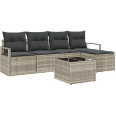 Rantry 6-TLG. Garten-Sofagarnitur mit Kissen Grau Poly Rattan Gartenlounge Model3346352
