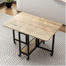 ZEQFEMKL Kücheninseltisch, rechteckiger Esstisch, moderner klappbarer Esstisch und ausziehbarer Küchentisch mit 6 Rädern, klappbarer Küchentisch mit Lagerregal, klappbare Schreibtische für kleine Räu