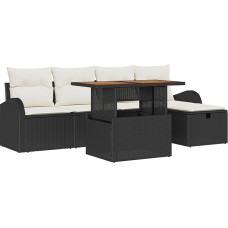Homgoday 6-teiliges Garten Sofa Set mit Kissen Schwarz Poly-Rattan Diivan Im Freien Model3359960