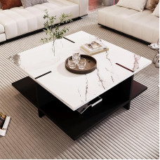 Generisch Square kohvilaud Kaasaegne minimalistlik must-valge disain Valge marmori välimus
