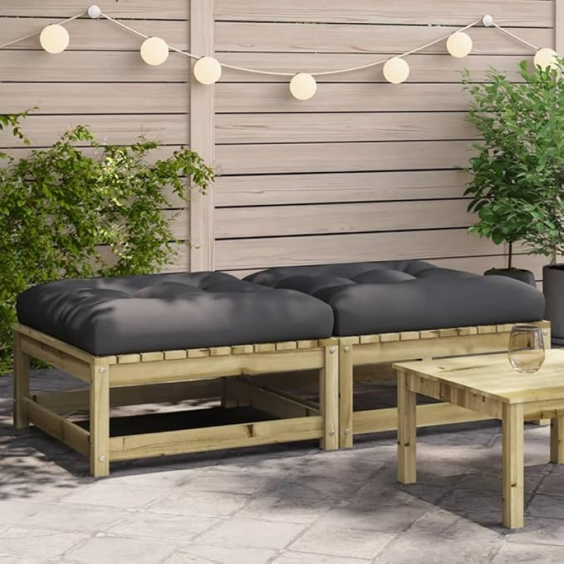Homgoday Fußhocker für den Garten, mit Kissen, 2 Stück, aus imprägniertem Kiefernholz, Sofas für den Außenbereich, für den Garten, Bett, Sofa, Diivan, Sofa, Garten, Wohnzimmer, Terrasse, Außenbereich, Möbel
