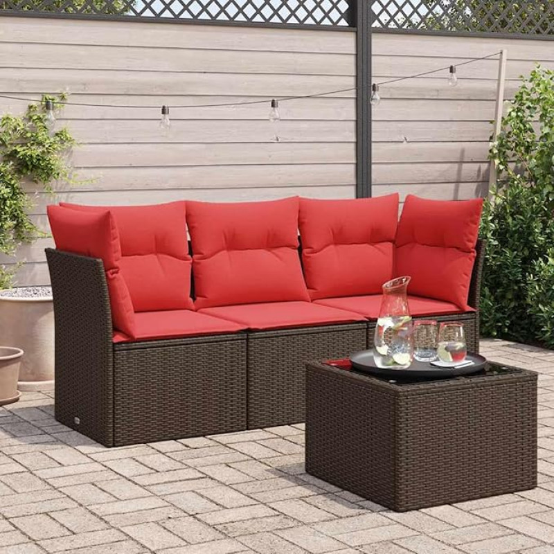 4-TLG. Garten-Sofagarnitur mit Kissen Braun Poly Rattan Gartenlounge mudel3217224