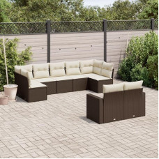 Homgoday Gartenmöbel-Set 9-teilig mit braunen Kissen aus Polyrattan, Outdoor-Sofas für den Garten, Set für den Außenbereich, Gartenmöbel-Set
