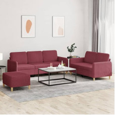 Weinrotes 2- und 3-Sitzer-Sofa mit Fußhocker, Stoff (100% Polyester), Metall, Textilene, Sperrholz, Schaumstofffüllung - Max. 110 kg pro Sitz Model3202132