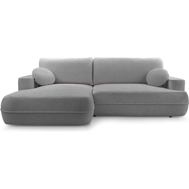 Magamisfunktsiooniga ja praktilise voodikastiga nurgadiivan - pehmete pehmete padjadega ja ruumilise lamamistoaga L-kujuline diivanvoodi 260 x 168 cm, Fuego nurgadiivan, hall