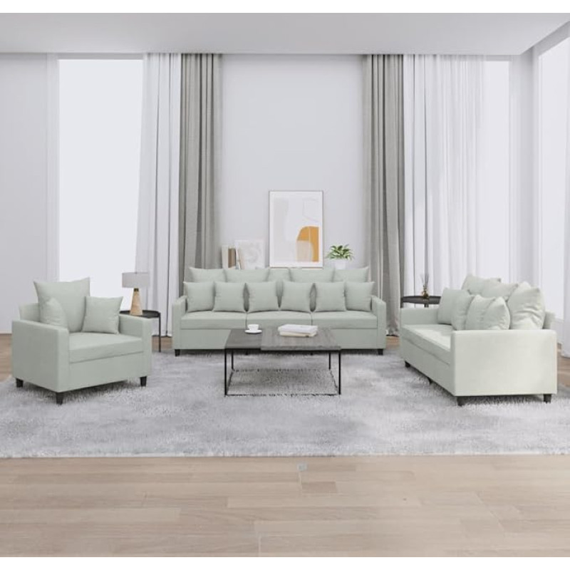 Brokky 3201680 3-osaline diivanikomplekt koos pehmendusega diivaniga Elutoa diivanikomplekt Diivanid elutuppa Helehall sametist