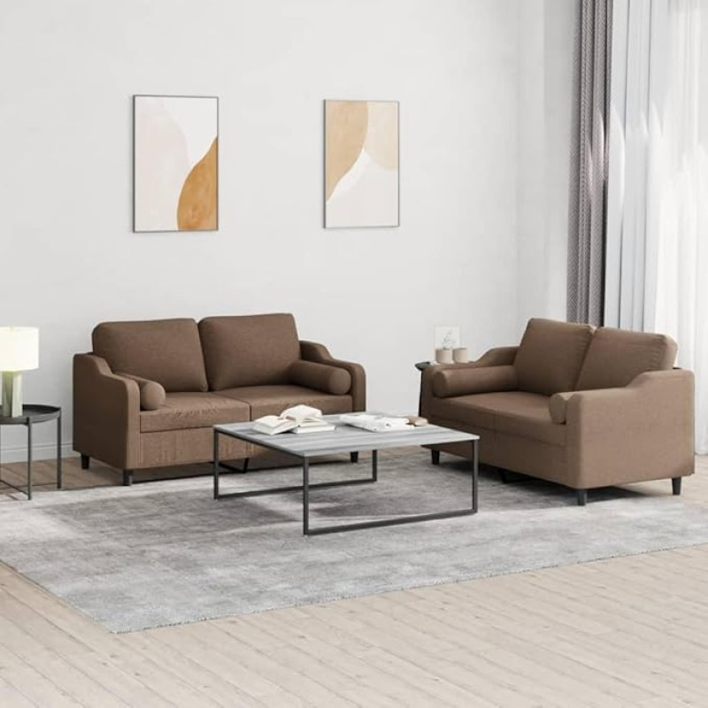 Juroupi 2-TLG. Sofagarnitur mit Kissen Diivan Wohnzimmer Sitzgruppe Wohnzimmer Sofa Set Sofas FüR Wohnzimmer Braun Stoff