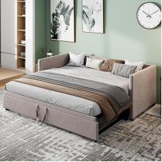 Diivanvoodi 90/180 x 200 cm lamelliraamiga, polsterdatud voodi välja tõmmatava voodiga, mitmeotstarbeline diivanvoodi, kokkupandav 2-kohaline diivan seljatoega AUD unefunktsiooniga, päevavoodi, samet, hall, ilma