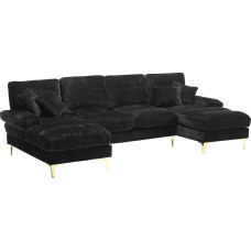 Kaasaegne suur šenill U-kujuline diivan kahekordsete lamamistoolidega elutuppa magamistuppa kontorisse korterisse villa elutuppa koju kaminaga, mitmevärviline (must, A)