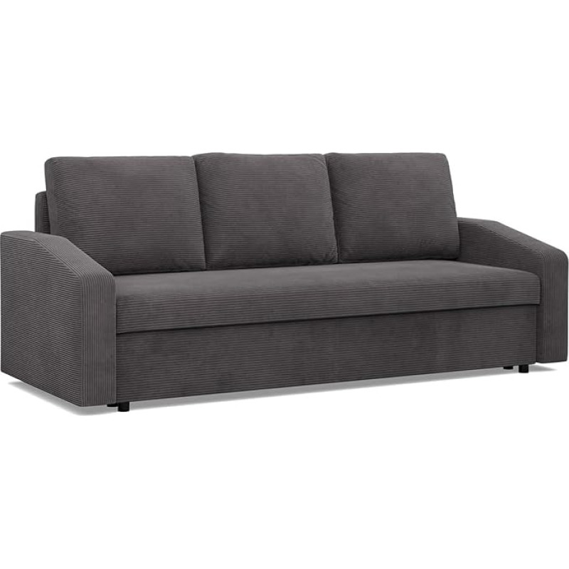 Mebligo - Neo Collection 3-kohaline diivan magamisfunktsiooniga 220 x 92 x 85 cm Väike diivanvoodi voodikastiga, elutoa diivan 3-kohaline ja 2-kohaline diivan, tumehall