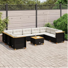 Set Schlafsofa, 10-teiliges Gartenmöbel-Set mit Kissen aus schwarzem Polyrattan, für Wohnzimmer, Sofa, Garten, modernes Sofa für den Außenbereich, Modell 3261983