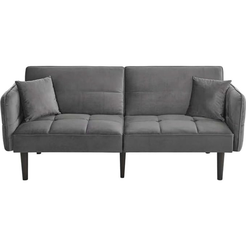 Generisch 2-in-1 reguleeritav diivanvoodi - kahe istekohaga, sametpolsterdusega, kokkupandavate käetugede ja magamisfunktsiooniga, sobib ideaalselt väikestesse ruumidesse, hall