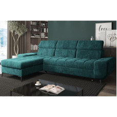 Como nurgadiivan türkiissinine L-kujuline - 283 x 101 x 175 cm - voodikastiga ja magamisfunktsiooniga diivan - nurgadiivan hoiuruumiga ja metalljalgadega, reguleeritavad peatuged - Monolith 72 kangas