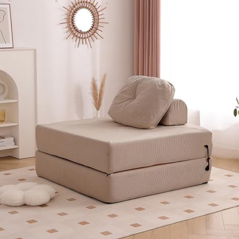 Kokkupandav diivan Diivan Memory Foam koos padjaga Magamistool Lazy Couch Triple Futon Convertible Guest Beds Washable Cover Khaki 80cm