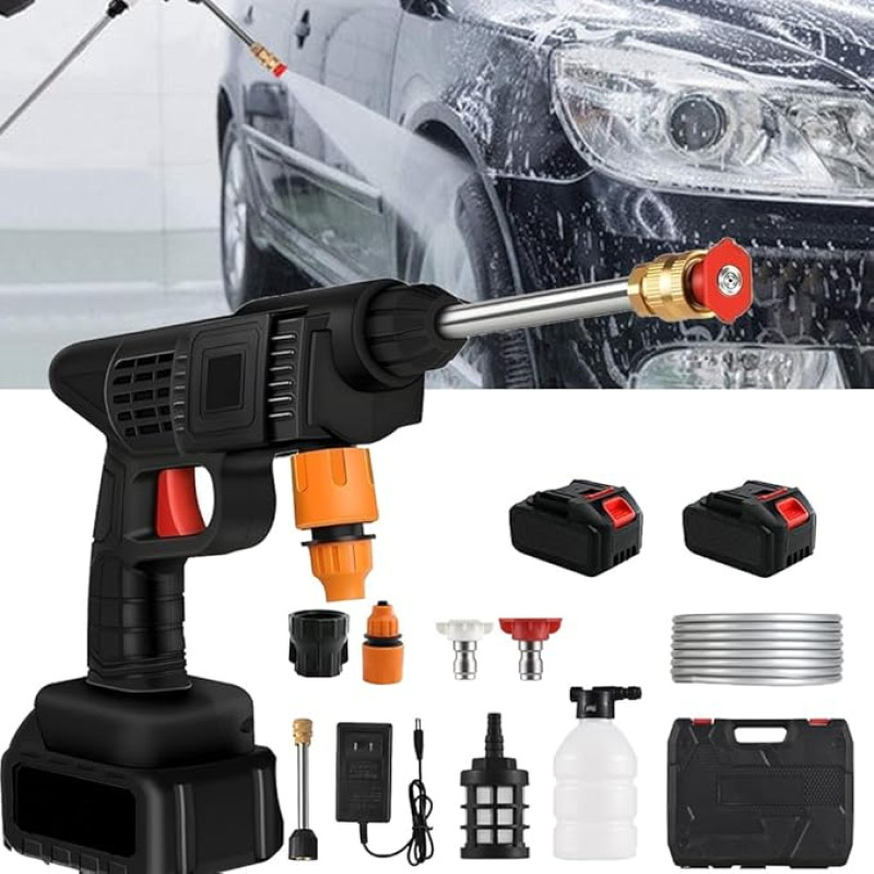 Aku survepesur, mobiilne akupesur 2 16680VF akuga ja hoiukastiga, 0-8 m veepihustuskaugus, auto, terrass, aed, vaipade puhastamine, bassein