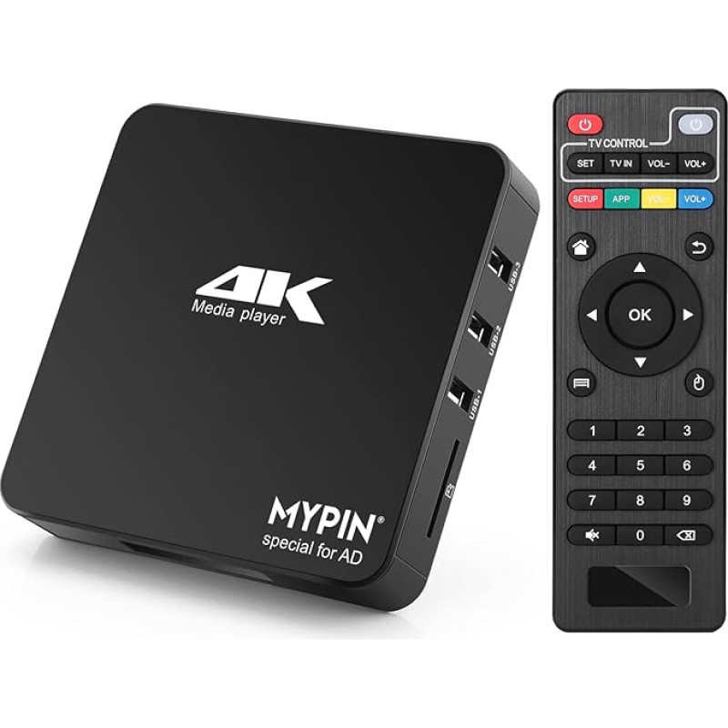 MYPIN 4K@60hz MP4 Media Player Supports 8TB HDD/256G USB Drive/SD Card with HDMI/AV Output for HDTV/PPT MKV AVI MP4 H.265- Supports Advertising Subtitles/Timing