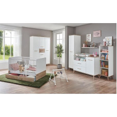 Lomadox Baby Room Set Wardrobe Baby Bed Drawer Cabinet Shelf Changing Table Wall Shelf Skandi Style White with Oak