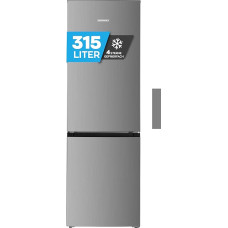 Heinrich´s Fridge Freezer Combination with 315 L Total Volume, 219 L Cooling Volume 96 L Freezer Volume, LED Lighting, Door Hinge, Changeable, Quiet 40 dB, Large Freezer Boxes, 7 Temperature Levels,