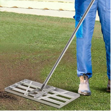 [85 x 35 cm] V2A roostevabast terasest valmistatud professionaalne muru tasandusraie, 2 m pikkuse varrega murupuhasti, aia lihvimisvahend, Gardena tasandusraie pinnatasandaja aia tagahoovi jaoks.