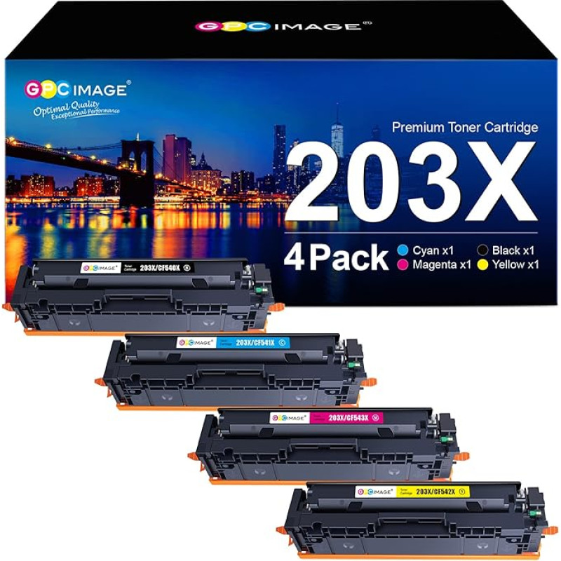 GPC IMAGE 203X Kompatibel für HP 203X 203A CF540X CF540A für HP M281fdw Toner für HP Color Laserjet Pro MFP M281fdw M254dw M254nw M281fdnw M280nw M281cdw M254dn (Schwarz Cyan Gelb Magenta, 4er-Pack)