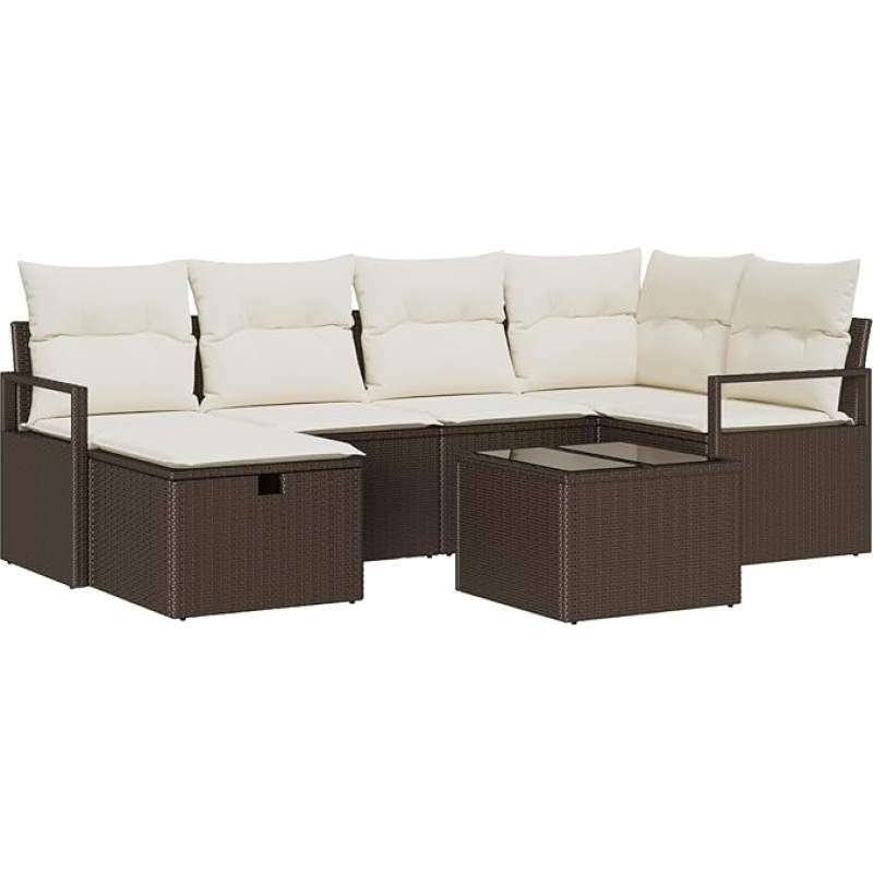Rantry Model3360519 7-osaline aia diivan komplekt koos padjaga Brown Poly Rattan Garden Lounge