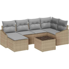 7-teiliges Garten-Sofa-Set mit Kissen Schwarz Poly Rattan Gartenlounge Model3346800