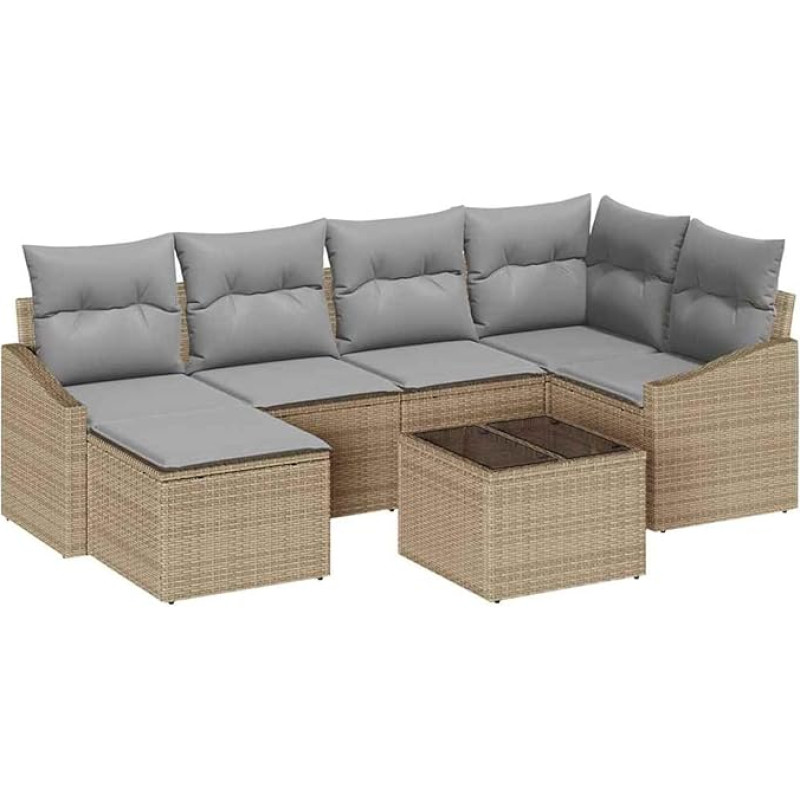 7-teiliges Garten-Sofa-Set mit Kissen Schwarz Poly Rattan Gartenlounge Model3346800