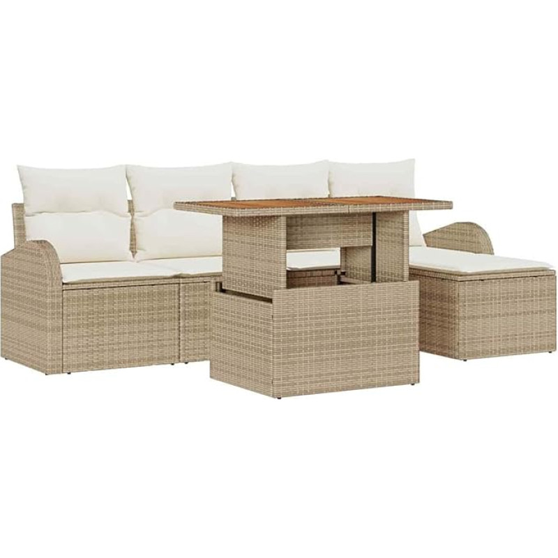 Rantry 6-teiliges Garten Sofa Set mit Kissen Beige Poly Rattan Gartenlounge Model3358311