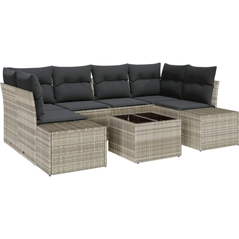 Rantry 7-teiliges Garten-Sofa-Set mit Kissen Hellgrau Poly-Rattan Gartenlounge Model3355631