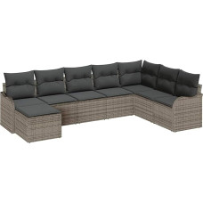 Rantry 8-teiliges Garten Sofa Set mit Kissen Grau Poly Rattan, 2-Sitzer Garten Sofa mit Kissen Grau Poly Rattan Gartenlounge Model3345819
