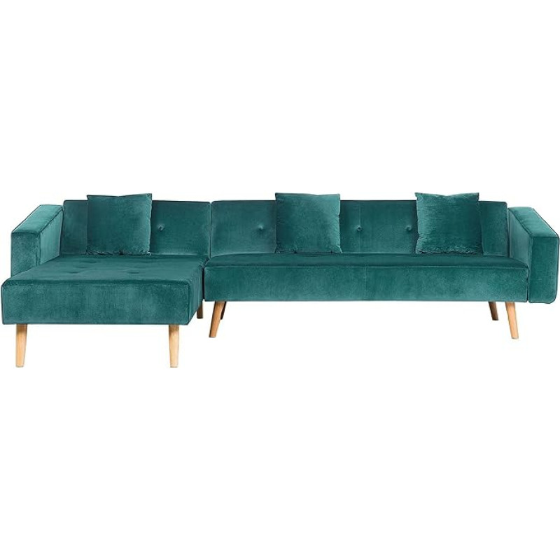 Beliani Vadso nurgadiivan paremal küljel Retro stiilis sametist kangast roheline koos dekoratiivse padjaga